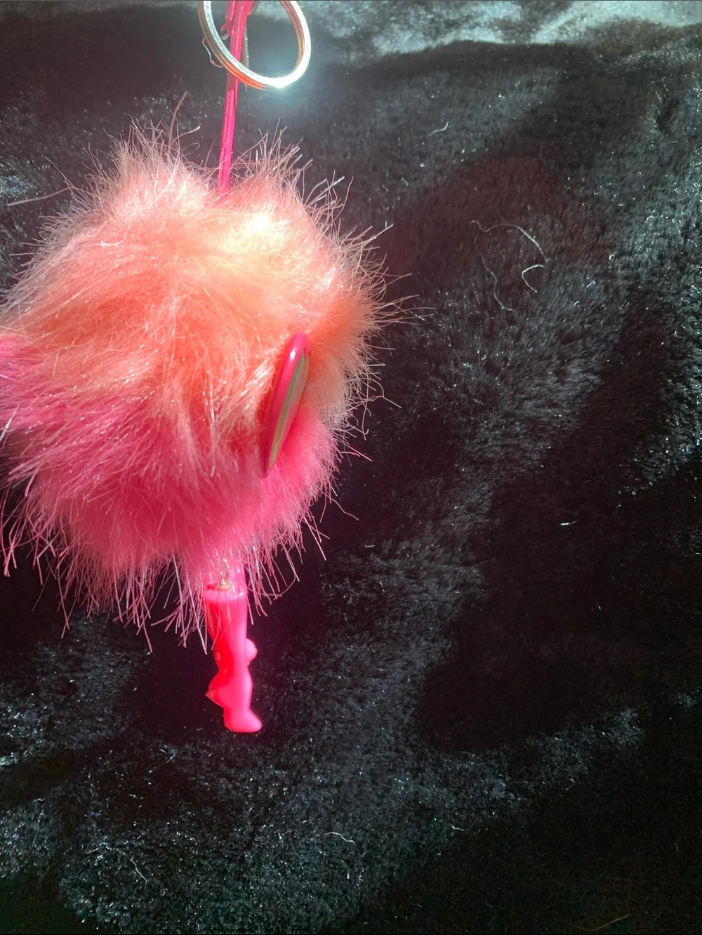 Victoria's Secret Pink & Orange Heart Sunglasses Fluffy Keychain